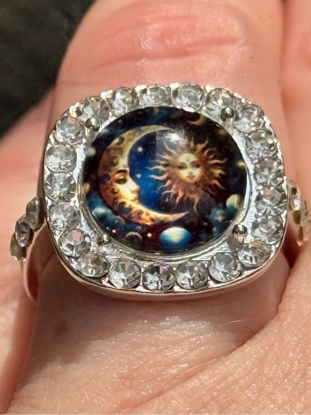 🌜🌞 Celestial Moon & Sun CZ Ring Silver-Tone